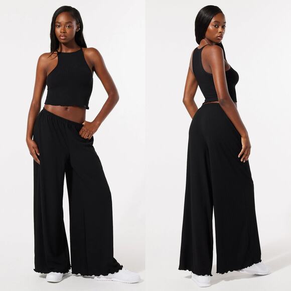 Savage X Fenty Pants - Savage X Fenty Womens Thicc Rib Wide-Leg Pant Size‎ Medium Black Caviar Lounge